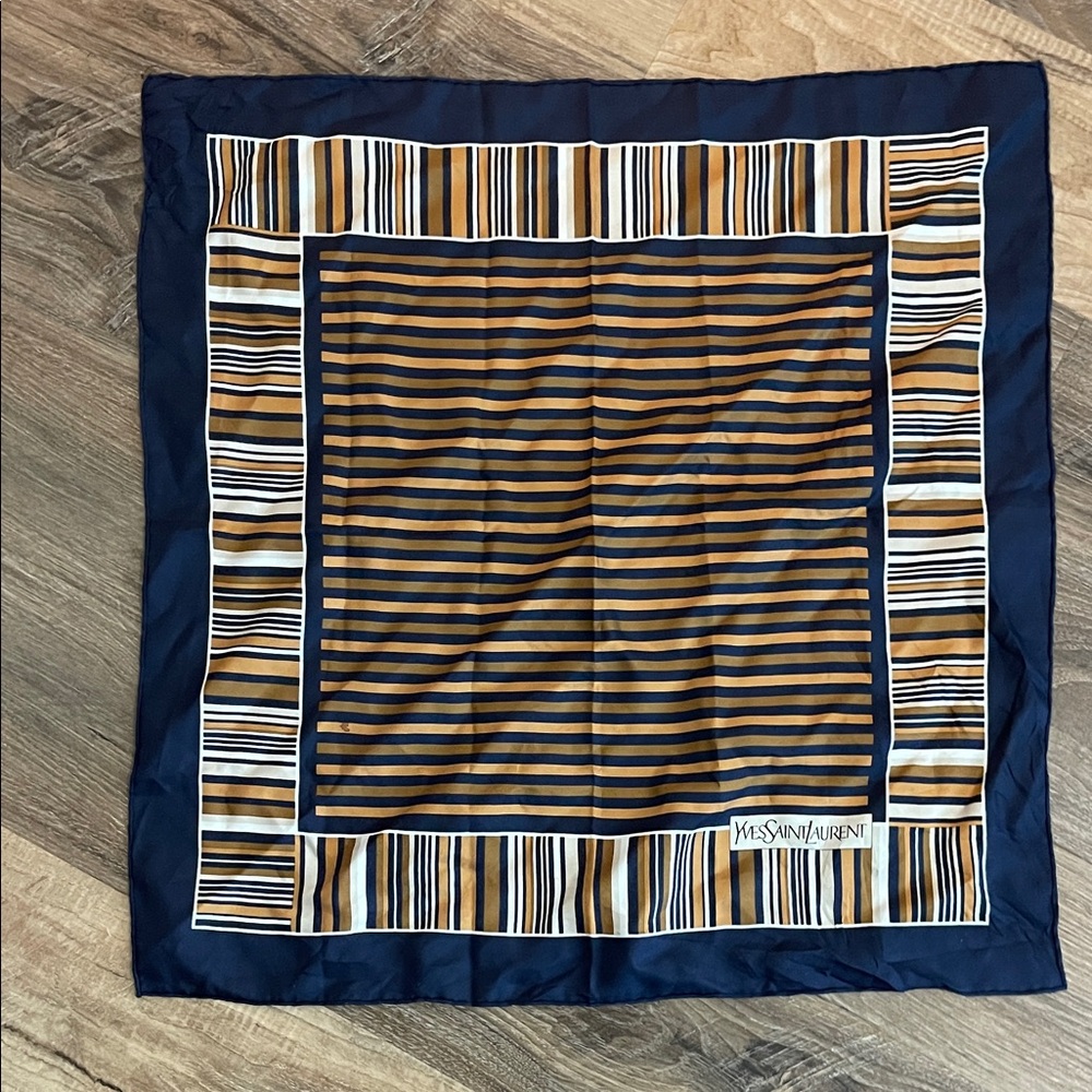 Yves Saint Laurent Navy and Brown Striped Scarf